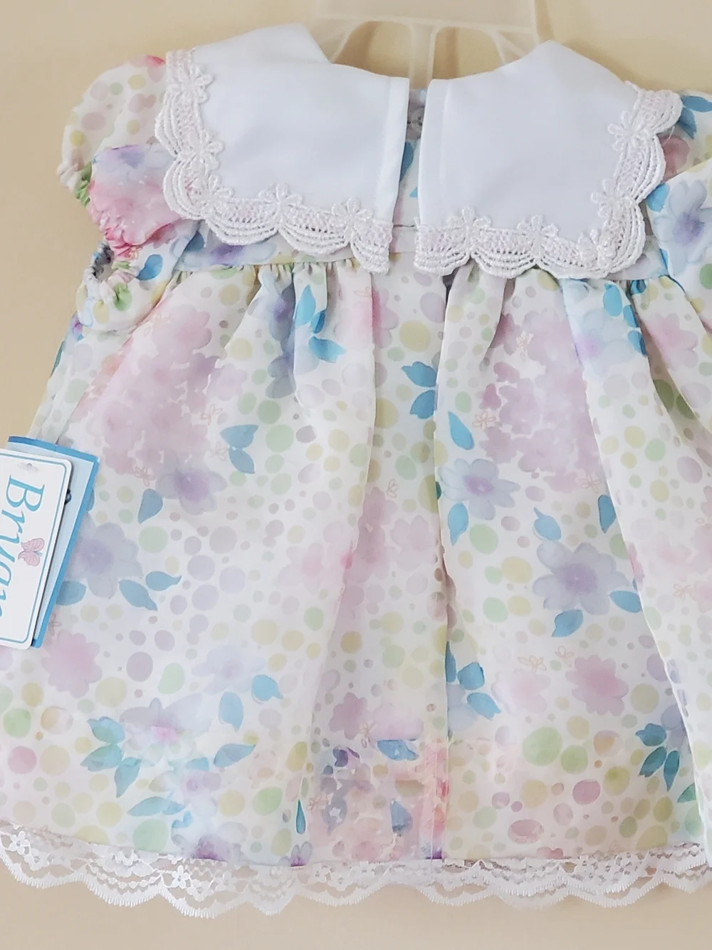 Beautiful Bryan Pastel Floral Baby Dress with Lace Collar